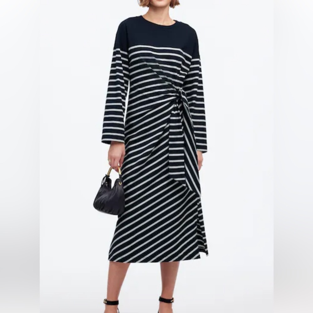 Madewell Navy and White Striped Long Sleeve Dress
